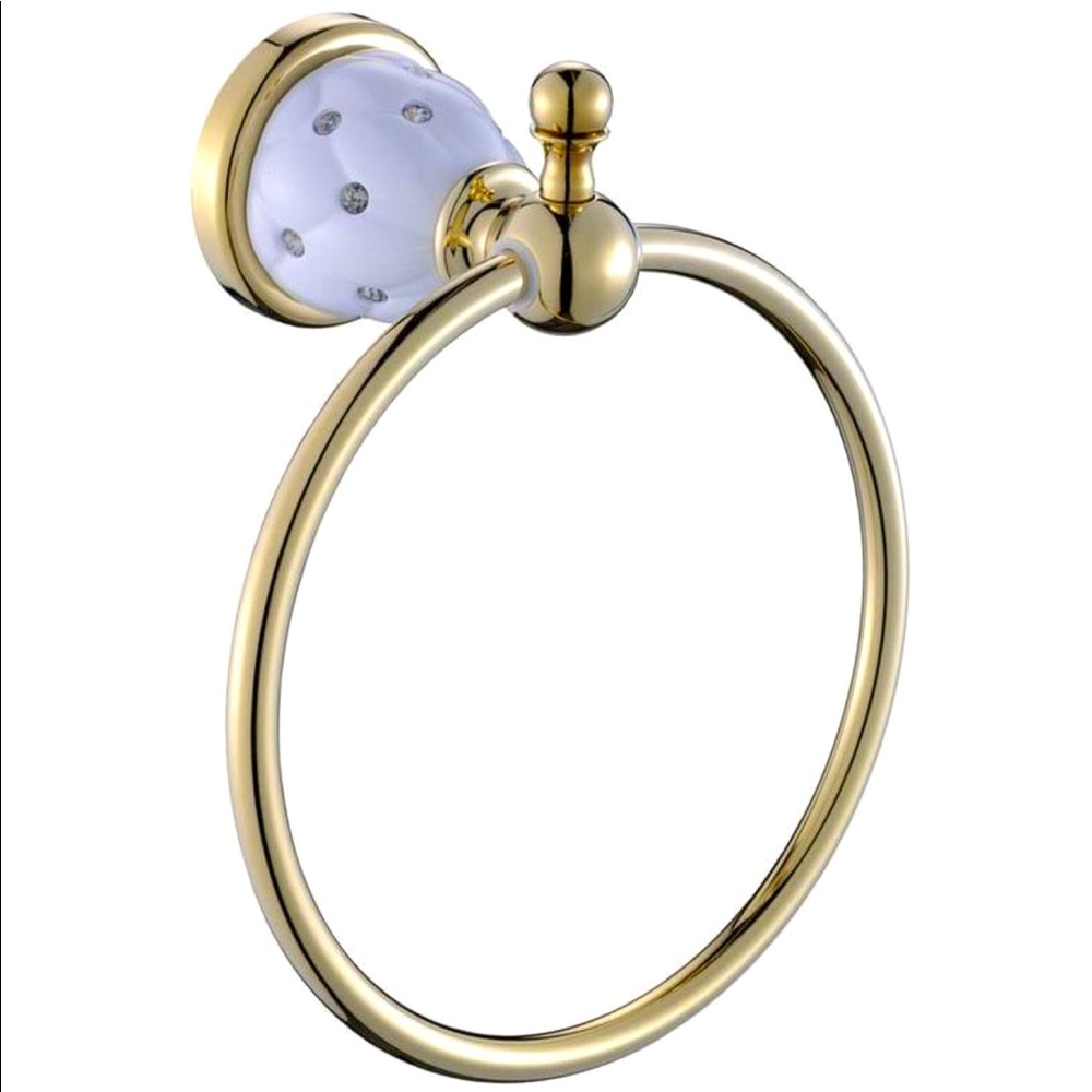 Fancy mounted hand towel ring with crystals white and gold